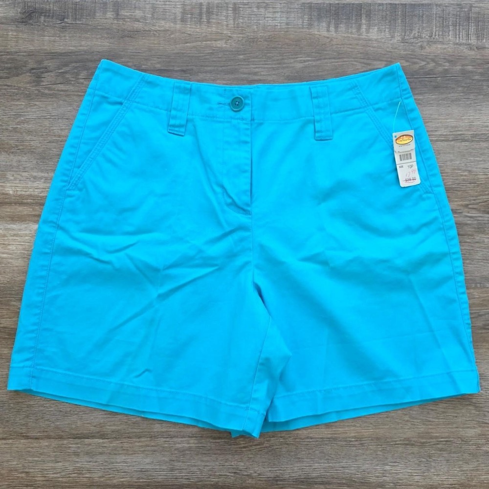 Talbots Petites Blue Chino Shorts Size 10P Stretch Cotton Turquoise Mid Rise NWT